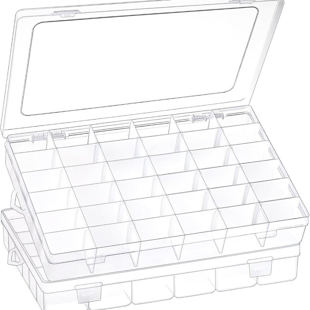 2 Pack 36 Grids Clear Plastic Organizer Box with Adjustable Dividers, Small Craf